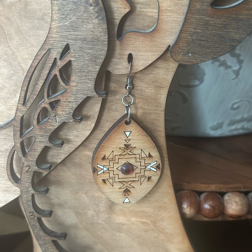 jeweled western wood earrings
